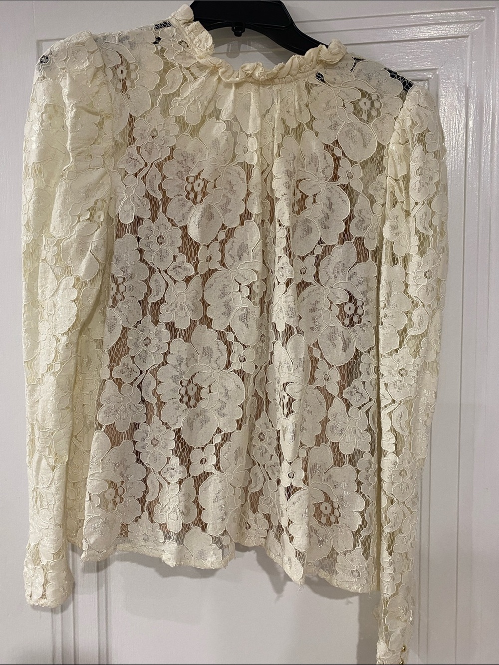 Catherine Malandrino Ivory Floral Lace Ruffle-Neck Blouse